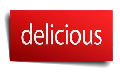 delicious red square isolated paper sign on white