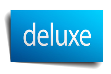 deluxe blue paper sign on white background