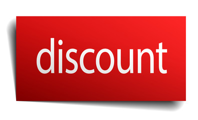 discount red square isolated paper sign on white