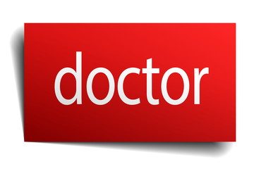 doctor red square isolated paper sign on white