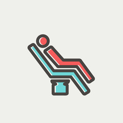 Man sitting on the dental chair thin line icon