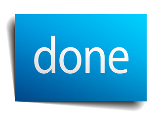 done blue paper sign on white background