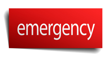 emergency red square isolated paper sign on white