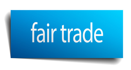 fair trade blue paper sign on white background