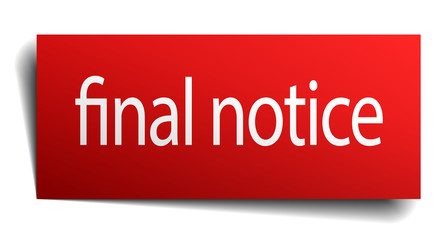 final notice red paper sign on white background