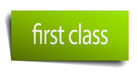 first class green paper sign isolated on white