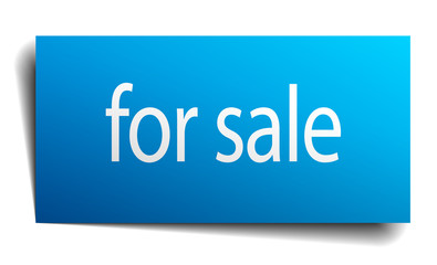 for sale blue paper sign on white background