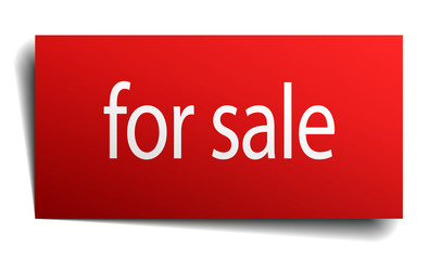 for sale red paper sign on white background