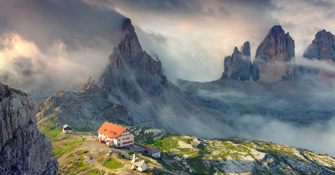 Panorama of the rifugio Lacatelli in National Park Tre Cime di L