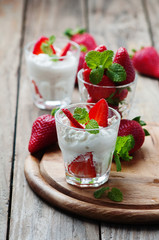 Healthy breakfast with cottage cheese and strawberry