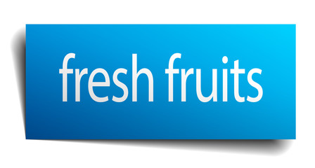 fresh fruits blue paper sign isolated on white