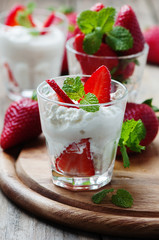 Healthy breakfast with cottage cheese and strawberry