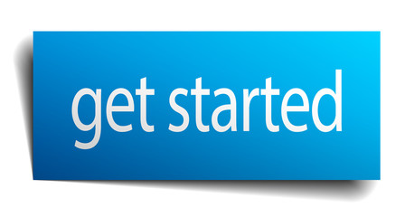 get started blue paper sign isolated on white