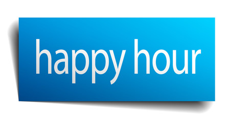 happy hour blue paper sign on white background