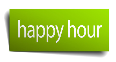 happy hour green paper sign isolated on white