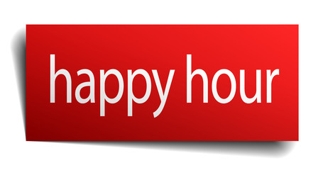 happy hour red square isolated paper sign on white