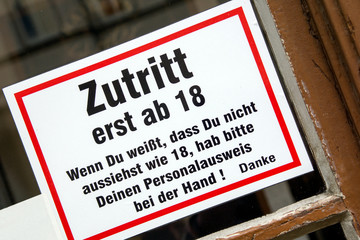 from 18 / Sign with the German words access at least 18  