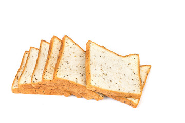 cereal and black sesame bread on white background