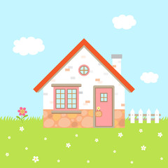 Obraz na płótnie Canvas Home - pink door sky background