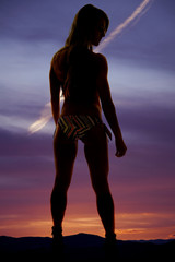 silhouette of a woman in bikini from back hand out look side