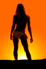 silhouette of woman in bikini from back hands out
