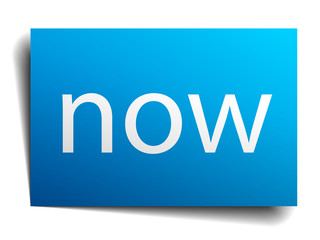 now blue paper sign on white background