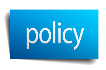 policy blue paper sign on white background