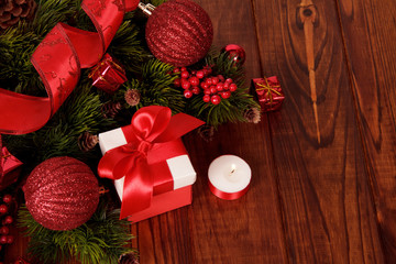 Christmas tree with decorations and gift