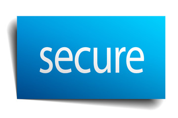 secure blue paper sign on white background