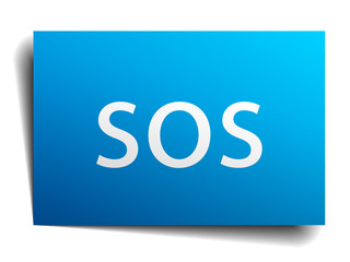 sos blue paper sign on white background