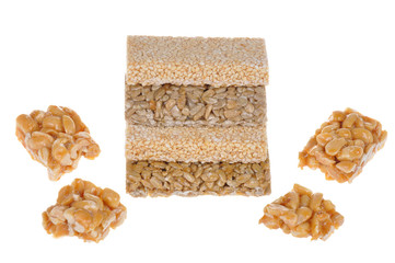 Kozinaki, nuts isolated on white