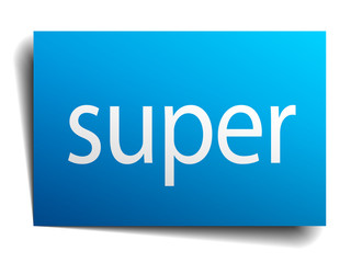 super blue paper sign on white background