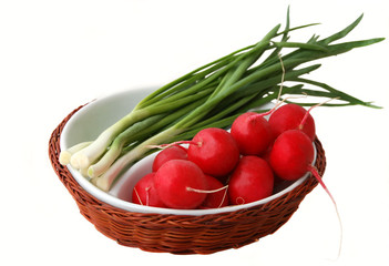 radish onion on a white plate
