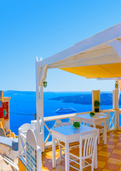 in Fira by night the capital of Santorini island in Greece