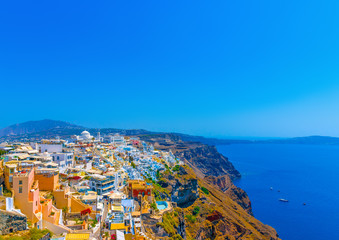 in Fira by night the capital of Santorini island in Greece