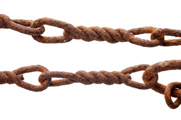 Obraz premium Links old rusty chain on white