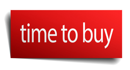 time to buy red paper sign on white background