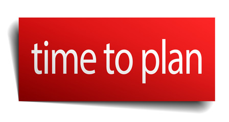 time to plan red paper sign on white background