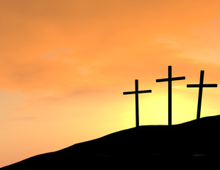 Dramatic Empty Crosses at Firey Orenge Sunset Horizontal