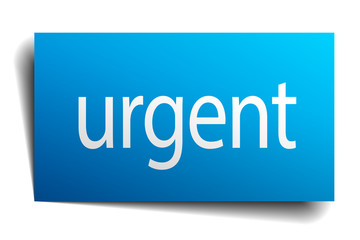 urgent blue paper sign isolated on white