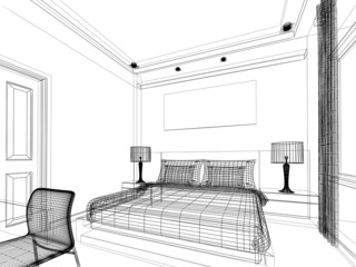 abstract sketch design of interior bedroom