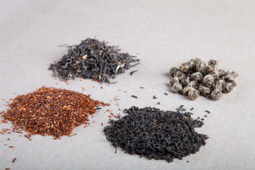 Different types of tea on a light background