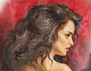 oil painting on canvas of a young woman - 83144985