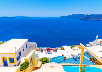 Obraz premium w Oia najpiękniejsza wioska na wyspie Santorini w Grecji