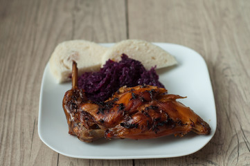 baked rabbit meat with cabbage and dumpling