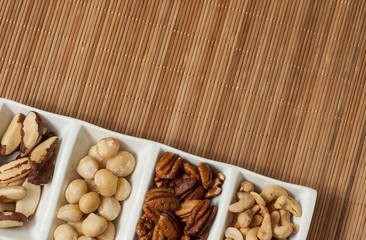 mix of nuts, para cashew brazil macadamian pecan