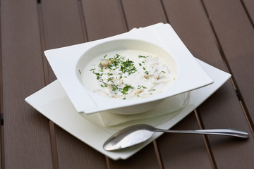 raw vegan soup with mushrooms