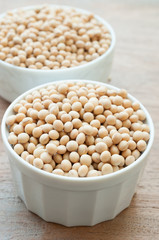 soy bean on white wooden background