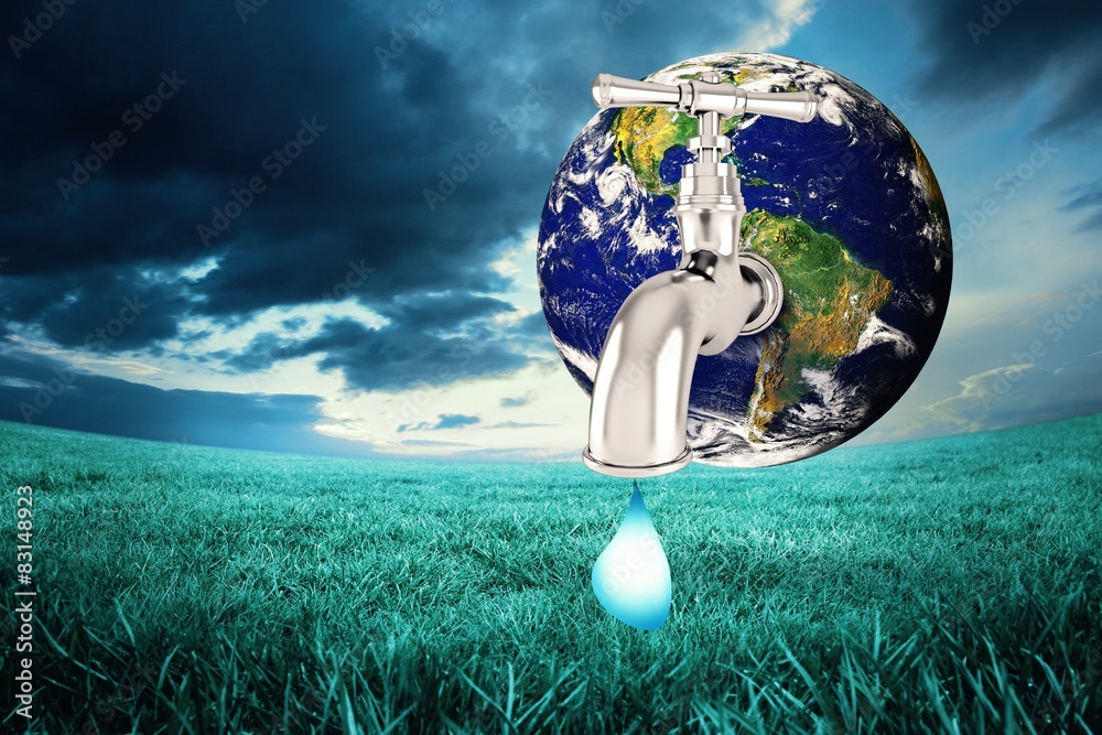 Poster composite image of earth with faucet