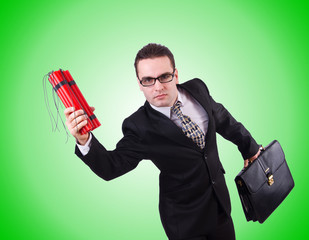 Businessman with dynamite isolated on white